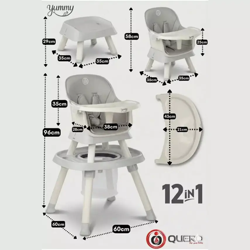 Quero Yummy 12 in 1 Fonksiyonel Mama Sandalyesi Gri - 4
