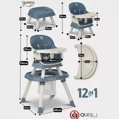 Quero Yummy 12 in 1 Fonksiyonel Mama Sandalyesi Mavi - 4