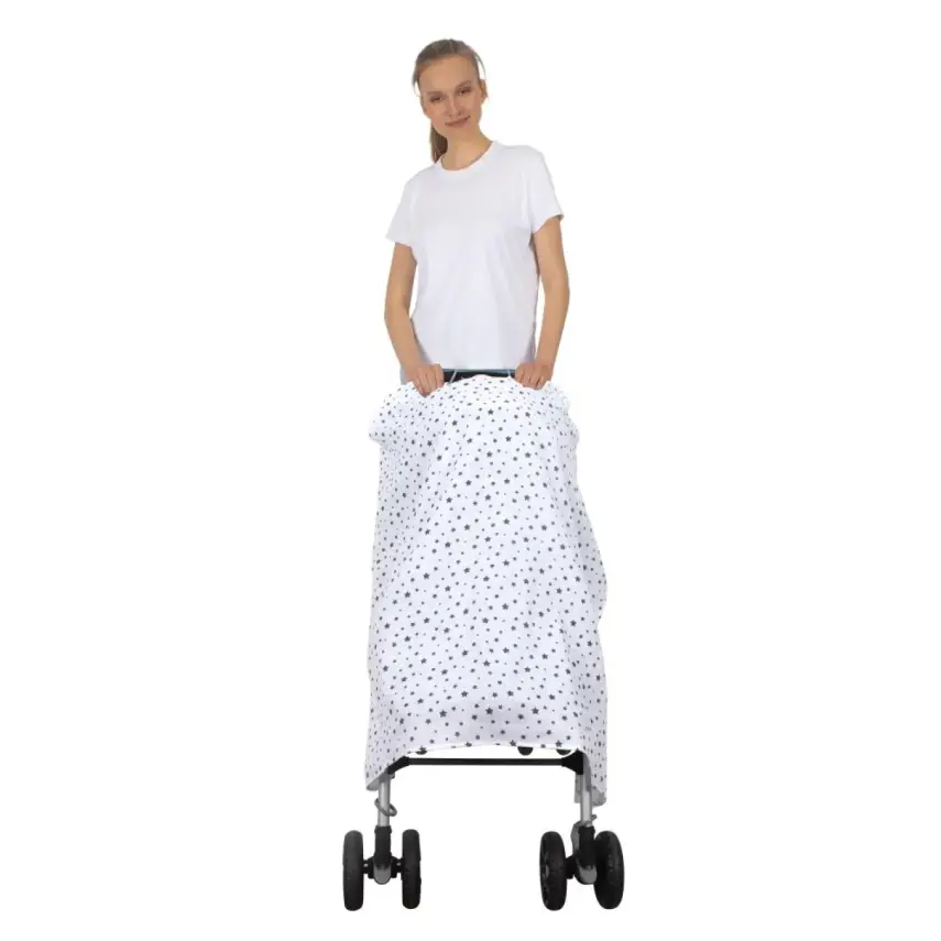 Sevi Bebe Müslin Bebek Arabası Örtüsü Gri Yıldız - 2