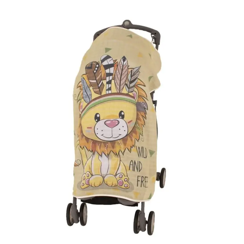 Sevi Bebe Müslin Bebek Arabası Örtüsü Pano Baskılı Aslan - 1