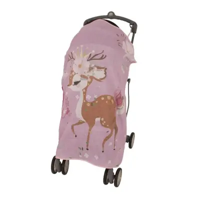 Sevi Bebe Müslin Bebek Arabası Örtüsü Pano Baskılı Ceylan  