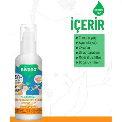 Siveno %100 Doğal Tüm Aile İçin Güneş Losyonu 50 SPF 100ml - 4