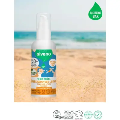 Siveno %100 Doğal Tüm Aile İçin Güneş Losyonu 50 SPF 100ml - 13