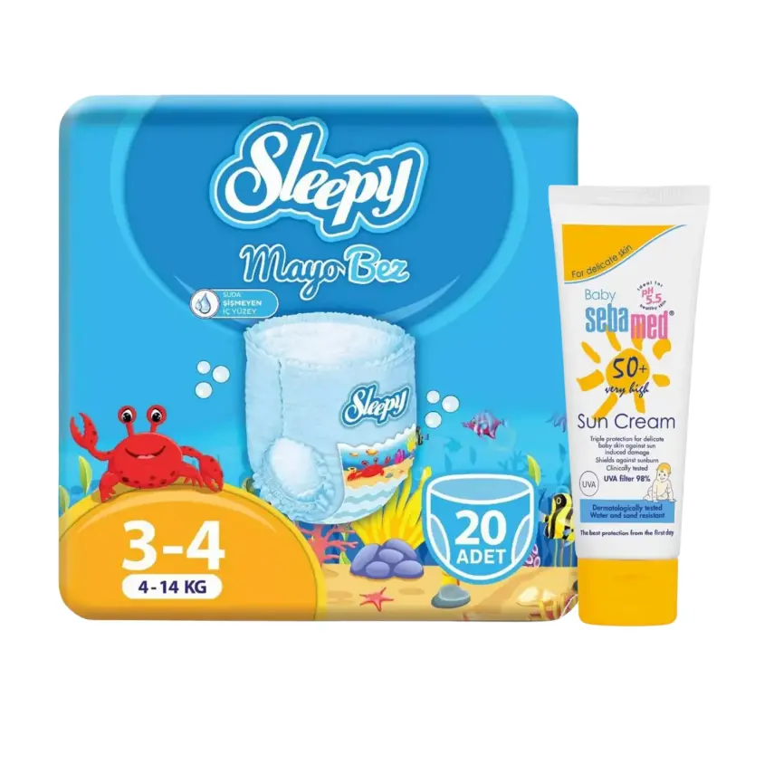 Sleepy 4 Beden Mayo Külot Bebek Bezi (4-14  kg) ve Sebamed 50 Faktör Bebek Güneş Kremi  75 ml - 1
