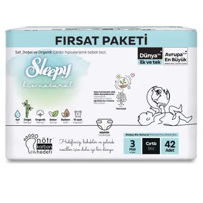 Sleepy Bebek Bezi Bio Natural 3 Numara Midi 42li Fırsat Paket (1)