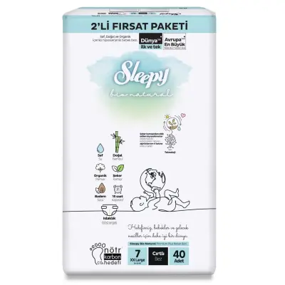 Sleepy Bebek Bezi Bio Natural 7 Numara Xxlarge 40lı Fırsat Paket 