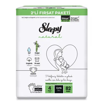 Sleepy Bebek Bezi Natural 4 Beden Maxi 7-14 Kg 82li Fırsat Paket 