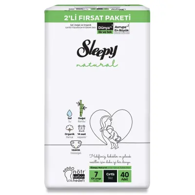 Sleepy Bebek Bezi Natural 7 Beden XXL 20-30 Kg 40lı Fırsat Paket 