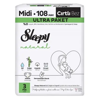 Sleepy Bebek Bezi Natural Midi 3 Numara 108li Ultra Fırsat Paket