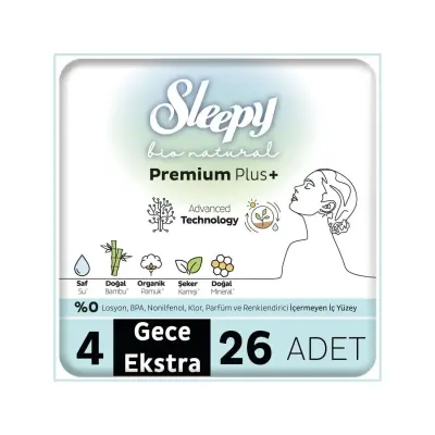 Sleepy Bio Natural Hijyenik Ped Gece Ekstra Mega Paket 26 Adet