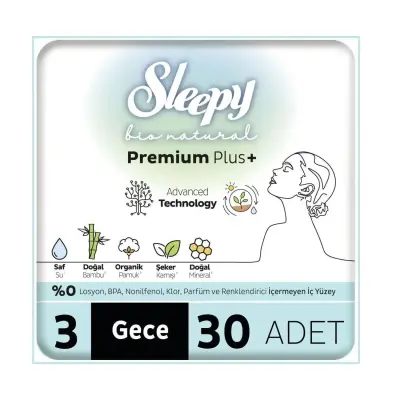 Sleepy Bio Natural Hijyenik Ped Gece Mega Paket 30 Adet 