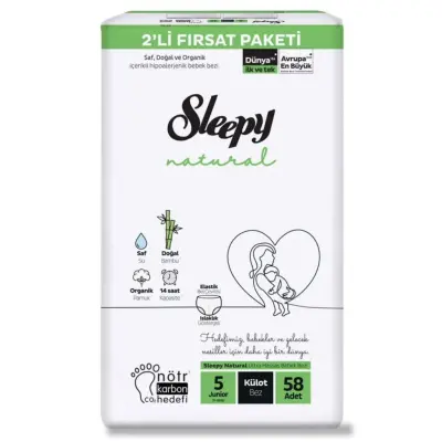 Sleepy Natural Külot Bebek Bezi 5 Beden Junior 58li Fırsat Paket