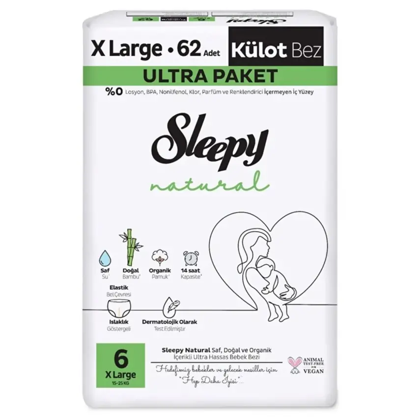 Sleepy Natural Külot Bebek Bezi 6 Beden XL 62li Ultra Paket - 1