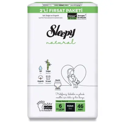 Sleepy Natural Külot Bebek Bezi 6 Beden XLarge 46lı Fırsat Paket