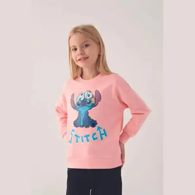 Stitch Kız Çocuk Sweatshirt Somon - 7