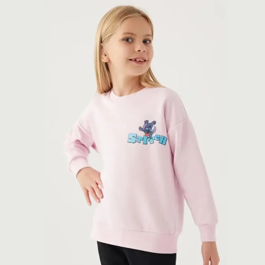 Stitch Kız Çocuk Sweatshirt Toz Pembe - 6