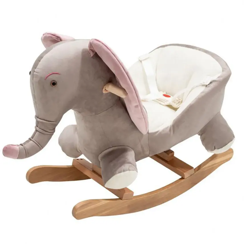 Tiffany Ahşap Sallanır Müzikli Fil- Gri Pudra - 1