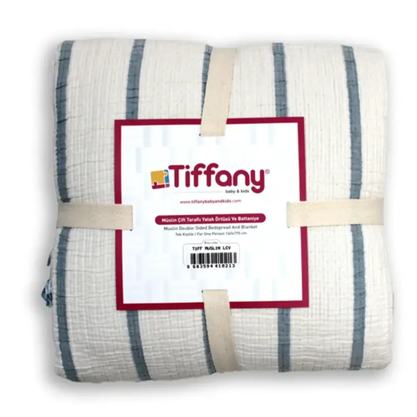 Tiffany Çift Taraflı Müslin Yatak Örtüsü Ve Battaniye 160*195 Lacivert - 3