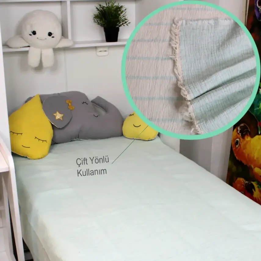 Tiffany Çift Taraflı Müslin Yatak Örtüsü Ve Battaniye 160*195 Mint - 3