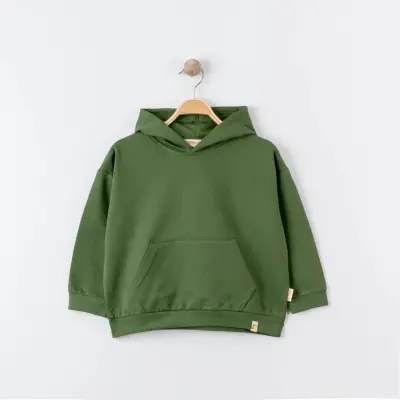 Tiffany Çocuk Sweatshirt Kapüşonlu Oversize Theme Haki