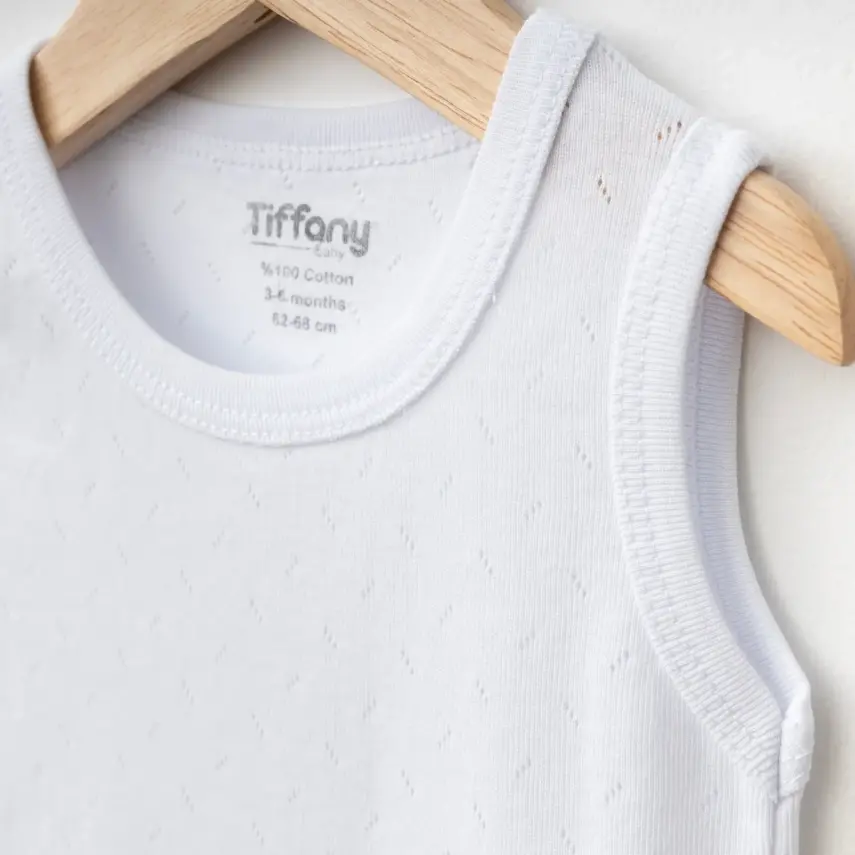 Tiffany Unisex Pamuklu Atlet Body Bisiklet Yaka Jakarlı Basic Tema Beyaz - 15