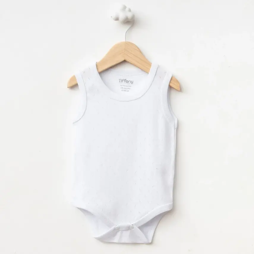 Tiffany Unisex Pamuklu Atlet Body Bisiklet Yaka Jakarlı Basic Tema Beyaz - 17