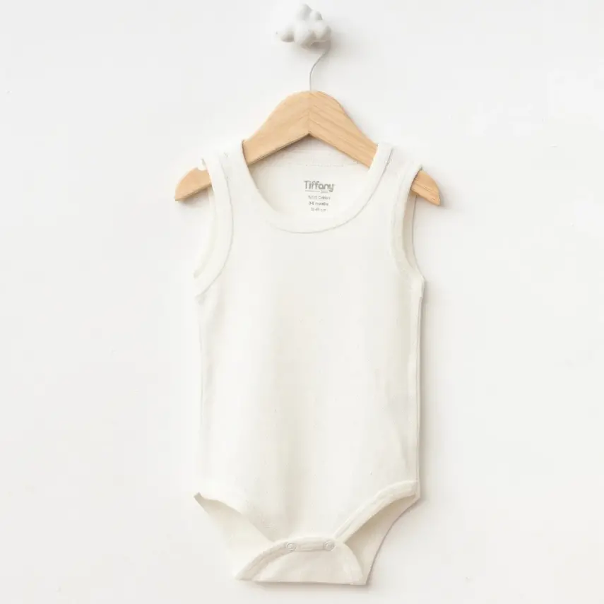 Tiffany Unisex Pamuklu Atlet Body Bisiklet Yaka Jakarlı Basic Tema Ekru - 1