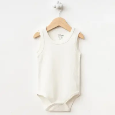 Tiffany Unisex Pamuklu Atlet Body Bisiklet Yaka Jakarlı Basic Tema Ekru - 6