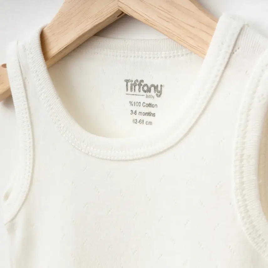 Tiffany Unisex Pamuklu Atlet Body Bisiklet Yaka Jakarlı Basic Tema Ekru - 4