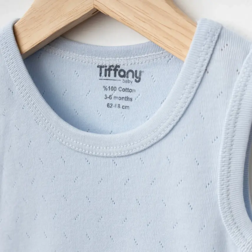 Tiffany Unisex Pamuklu Atlet Body Bisiklet Yaka Jakarlı Basic Tema Mavi - 10