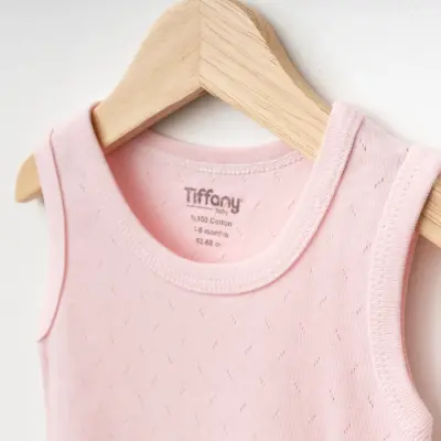 Tiffany Unisex Pamuklu Atlet Body Bisiklet Yaka Jakarlı Basic Tema Pembe - 3