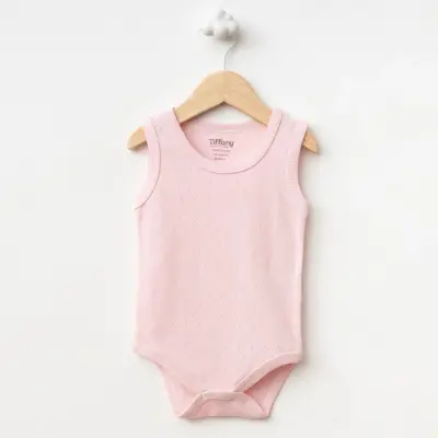Tiffany Unisex Pamuklu Atlet Body Bisiklet Yaka Jakarlı Basic Tema Pembe 