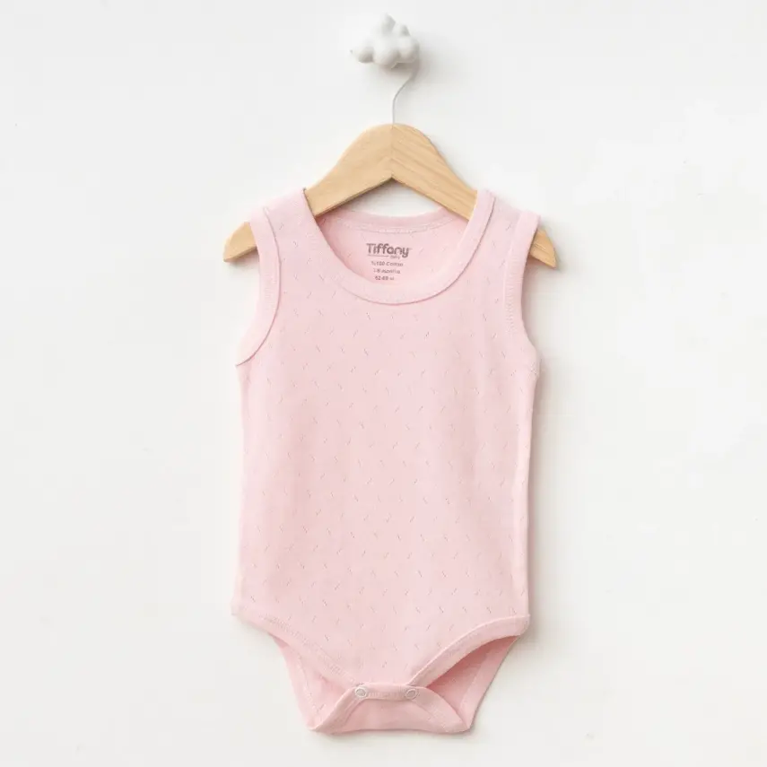 Tiffany Unisex Pamuklu Atlet Body Bisiklet Yaka Jakarlı Basic Tema Pembe - 1