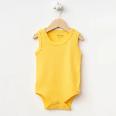 Tiffany Unisex Pamuklu Atlet Body Bisiklet Yaka Jakarlı Basic Tema Sarı