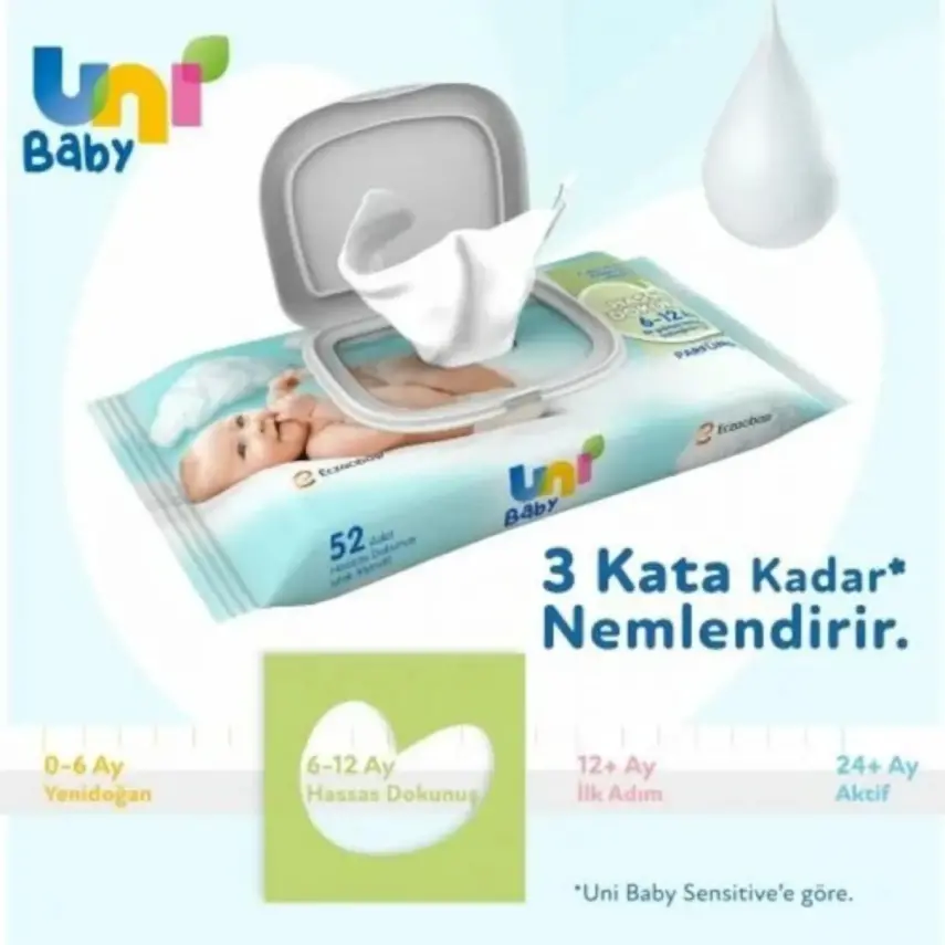 Uni Baby Hassas Dokunuş Islak Mendil 12x52li 6-12 Ay - 5