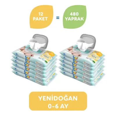 Uni Baby Yenidoğan Islak Pamuk Mendil 12x40lı Avantaj Paket 0-6 Ay - 5