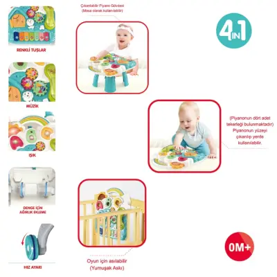 Vardem Piyanolu 4in1 Turkuaz Bebek Yürüteci Pembe Renk - 4