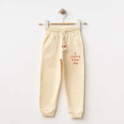 Winimo Kız Çocuk Eşofman Altı I Love You Baskılı  Bej