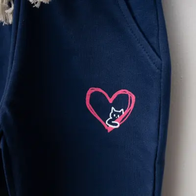 Winimo Kız Çocuk Eşofman Altı Kalpli Kedi Baskılı Lacivert - 4