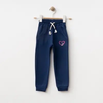 Winimo Kız Çocuk Eşofman Altı Kalpli Kedi Baskılı Lacivert - 1