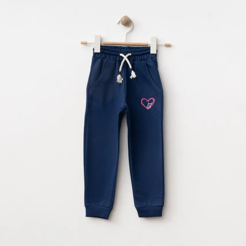 Winimo Kız Çocuk Eşofman Altı Kalpli Kedi Baskılı Lacivert - 6