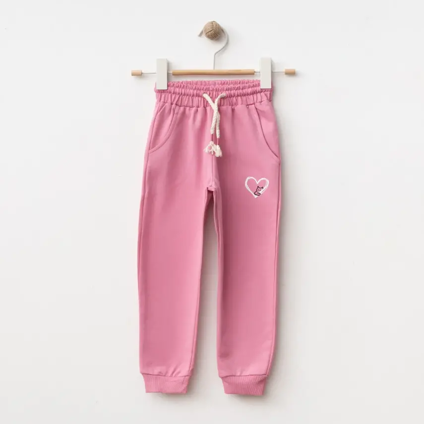 Winimo Kız Çocuk Eşofman Altı Kalpli Kedi Baskılı Pembe - 1