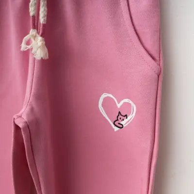 Winimo Kız Çocuk Eşofman Altı Kalpli Kedi Baskılı Pembe - 3