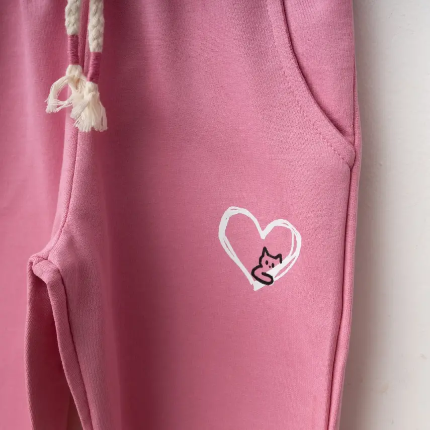 Winimo Kız Çocuk Eşofman Altı Kalpli Kedi Baskılı Pembe - 9