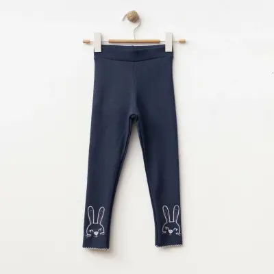 Winimo Tavşan Nakışlı Fitilli Kız Çocuk Tayt Lacivert - 1