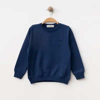 Winimo Unisex Bisiklet Yaka Çocuk Sweatshirt Parçalı Basic Lacivert