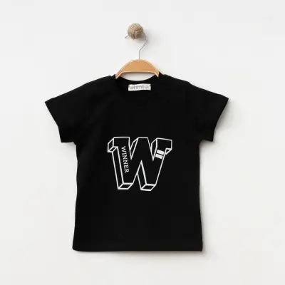 Winimo W Baskılı Çocuk T-Shirt Unisex Siyah