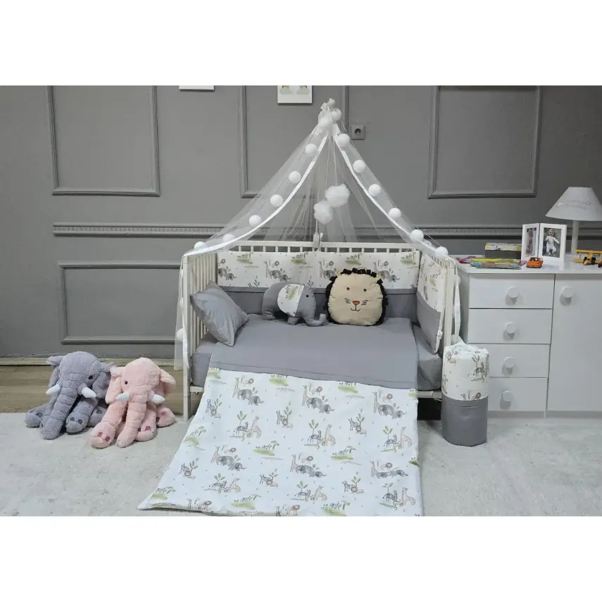 Yuar Baby Yan Duvarlı Beşik Uyku Seti Gri Amazon - 3