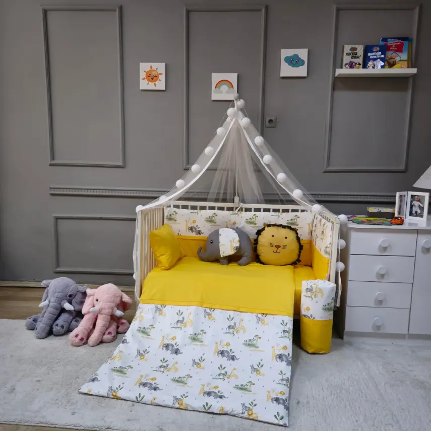 Yuar Baby Yan Duvarlı Beşik Uyku Seti Sarı Amazon - 1