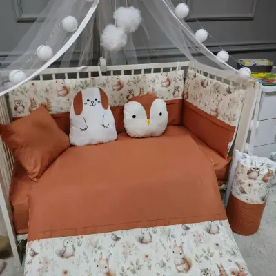 Yuar Baby Yan Duvarlı Beşik Uyku Seti Somon Sincap - 3